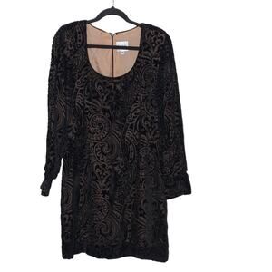 Kathryn Dianos Shift Dress Black Paisley Lined Scoop Neck Long Sleeve Vintage 8